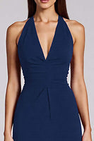 Load image into Gallery viewer, Black Bodycon Satin Halter Backless Midi Cocktail Dress