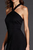 Load image into Gallery viewer, Black Halter A Line Satin Midi Cocktail Dress with Slit