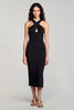 Load image into Gallery viewer, Black Halter Bodycon Keyhole Satin Midi Cocktail Dress