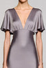 Load image into Gallery viewer, Satin Black A Line V-Neck Midi Cocktail Dress with Ruffles