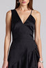 Load image into Gallery viewer, Black A Line V-Neck Satin Midi Cocktail Dress with Ruffles