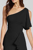 Load image into Gallery viewer, One Shoulder Dusty Blue Satin Midi Cocktail Dress with Ruffles