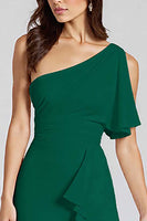 Load image into Gallery viewer, Black One Shoulder Satin Midi Cocktail Dress with Ruffles