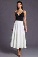 Load image into Gallery viewer, Black and White Patchwork Satin A Line Long Formal Dress