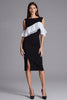 Load image into Gallery viewer, Black and White Bodycon Satin Midi Cocktail Dress with Ruffles