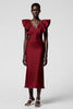 Load image into Gallery viewer, Satin Black Sheath Midi Cocktail Dress with Ruffles