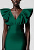 Load image into Gallery viewer, Satin Black Sheath Midi Cocktail Dress with Ruffles