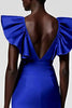 Load image into Gallery viewer, Satin Black Sheath Midi Cocktail Dress with Ruffles