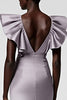 Load image into Gallery viewer, Satin Black Sheath Midi Cocktail Dress with Ruffles