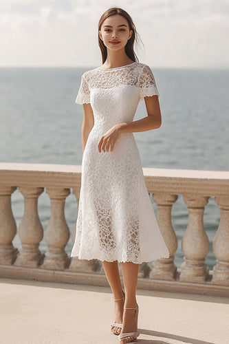 Ivory Lace A Line Maxi Rehearsal Dinner Dress with Sleeves