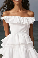Load image into Gallery viewer, Ivory Tiered Midi Beach Engagement Dress with Ruffles