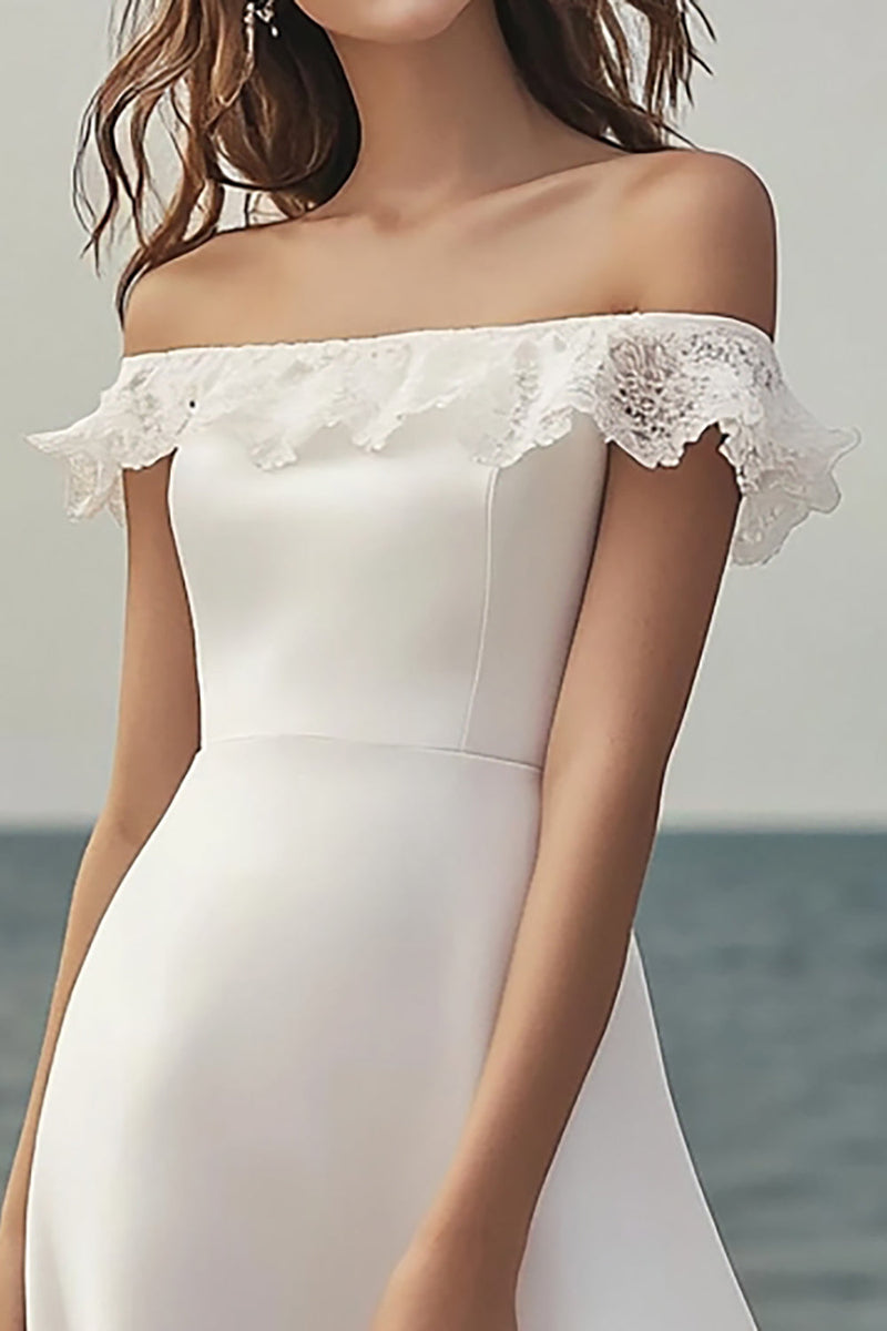 Load image into Gallery viewer, Ivory Satin A Line Maxi Wedding Reception Dress with Lace