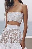 Load image into Gallery viewer, Ivory Lace 2 Piece Tiered Maxi Rehearsal Dinner Dress with Ruffles