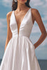 Load image into Gallery viewer, Simple Ivory Deep V-Neck Satin Maxi Wedding Reception Dress