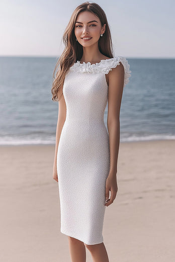 Sparkly Ivory Sequin Bodycon Ruffled Midi Engagement Dress