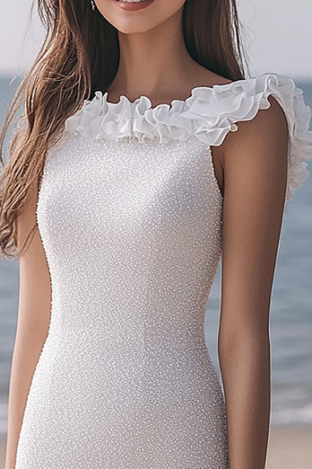Sparkly Ivory Sequin Bodycon Ruffled Midi Engagement Dress