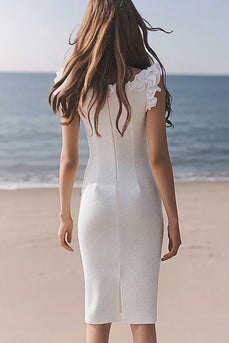 Sparkly Ivory Sequin Bodycon Ruffled Midi Engagement Dress