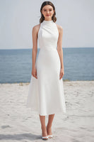 Load image into Gallery viewer, Dusty Rose High Neck Ruched Maxi Rehearsal Dinner Dress