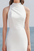 Load image into Gallery viewer, Dusty Rose High Neck Ruched Maxi Rehearsal Dinner Dress