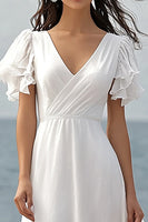 Load image into Gallery viewer, Ivory Ruffled Chiffon Beach Maxi Wedding Reception Dress with Sleeves