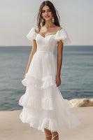 Load image into Gallery viewer, Ivory Ruffled Beach Maxi Engagement Dress with Lace