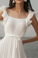 Load image into Gallery viewer, Ivory Chiffon Ruffled Pleated Beach Maxi Engagement Dress with Sash