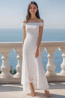 Load image into Gallery viewer, Ivory Lace Sheath Beach Maxi Rehearsal Dinner Dress