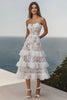 Load image into Gallery viewer, Ivory Beach Lace Strapless Maxi Wedding Reception Dress with Ruffles