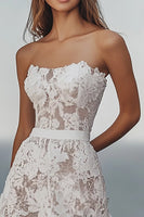 Load image into Gallery viewer, Ivory Beach Lace Strapless Maxi Wedding Reception Dress with Ruffles