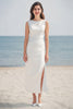 Load image into Gallery viewer, Ivory Satin Sheath Maxi Wedding Reception Dress with Slit