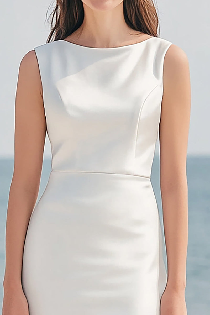 Load image into Gallery viewer, Ivory Satin Sheath Maxi Wedding Reception Dress with Slit
