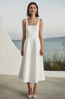 Load image into Gallery viewer, Ivory A Line Square Neck Maxi Satin Rehearsal Dinner Dress