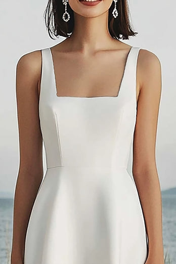 Ivory A Line Square Neck Maxi Satin Rehearsal Dinner Dress