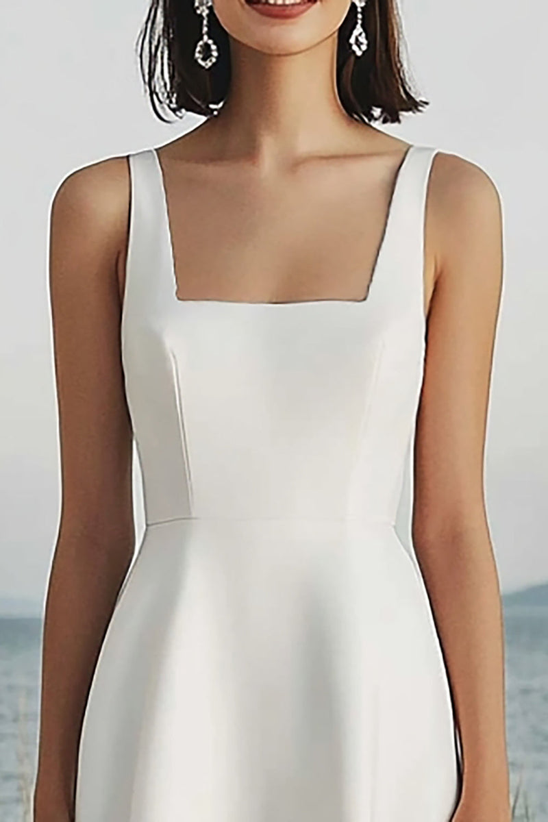 Load image into Gallery viewer, Ivory A Line Square Neck Maxi Satin Rehearsal Dinner Dress