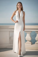 Load image into Gallery viewer, Ivory Sheath Maxi Satin Wedding Reception Dress with Slit