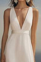 Load image into Gallery viewer, Ivory Deep V-Neck Chiffon Beach Maxi Engagement Dress