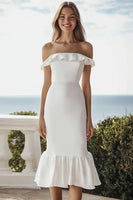 Load image into Gallery viewer, Ivory Satin Bodycon Engagement Dress with Ruffles