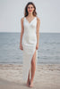 Load image into Gallery viewer, Ivory Sheath Maxi Satin Wedding Reception Dress with Slit