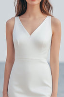 Load image into Gallery viewer, Ivory Sheath Maxi Satin Wedding Reception Dress with Slit