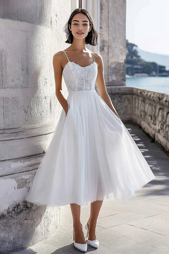 Ivory Corset Tulle Maxi Rehearsal Dinner Dress with Lace