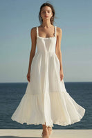 Load image into Gallery viewer, Ivory Square Neck Beach Maxi Engagement Dress with Ruffles