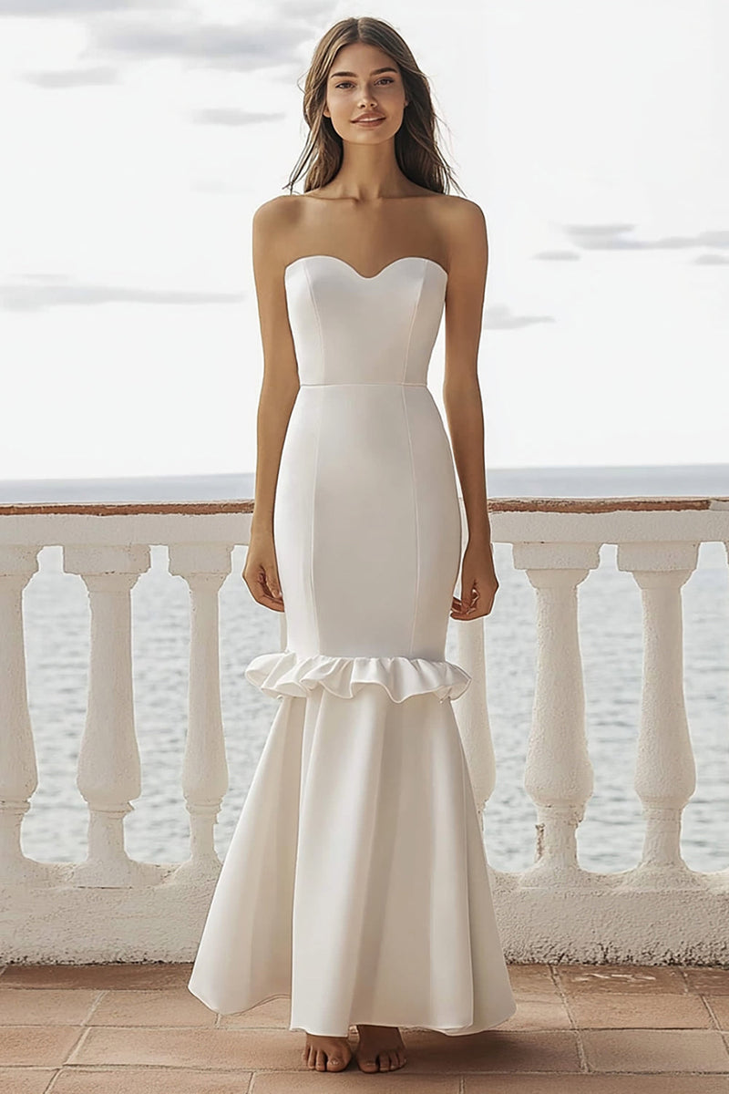 Load image into Gallery viewer, Ivory Mermaid Sweetheart Maxi Satin Wedding Reception Dress with Ruffles