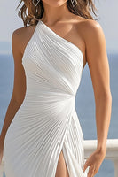 Load image into Gallery viewer, Ivory Ruched One Shoulder Beach Maxi Engagement Dress with Slit