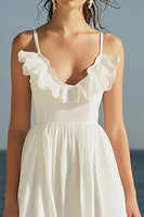 Load image into Gallery viewer, Ivory Spaghetti Straps Beach Maxi Engagement Dress with Ruffles