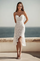 Load image into Gallery viewer, Ivory Lace Bodycon Midi Engagemnt Dress with Slit