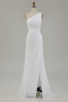 Load image into Gallery viewer, Ivory One Shoulder Chiffon Beach Maxi Engagement Dress with Slit