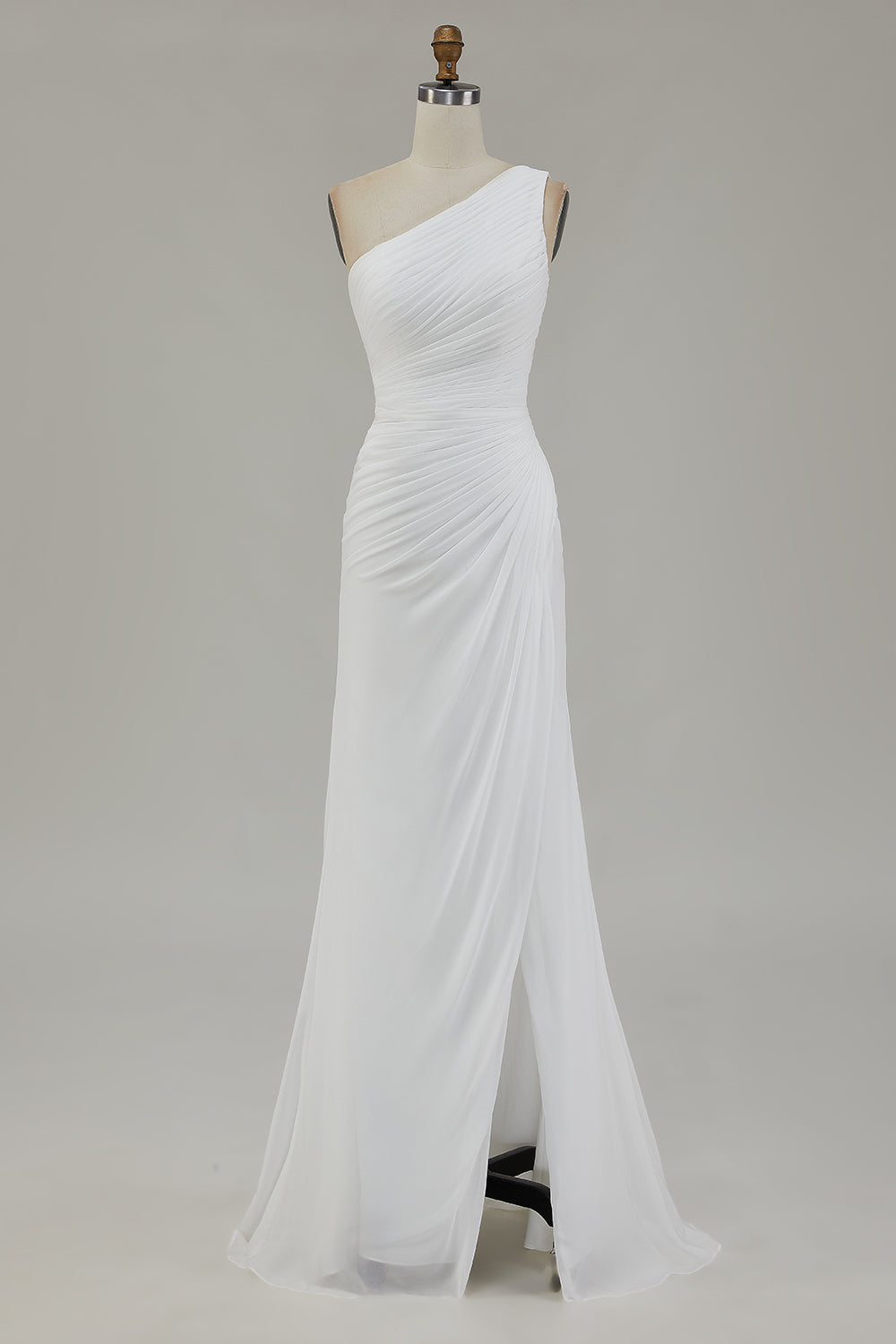 Ivory One Shoulder Chiffon Beach Maxi Engagement Dress with Slit