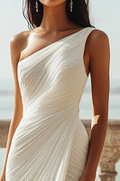 Load image into Gallery viewer, Ivory Chiffon One Shoulder Beach Maxi Engagement Dress with Slit