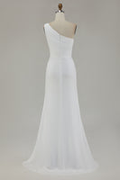 Load image into Gallery viewer, Ivory One Shoulder Chiffon Beach Maxi Engagement Dress with Slit