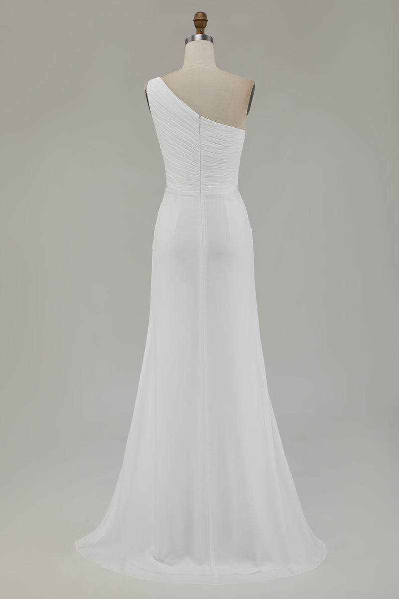Load image into Gallery viewer, Ivory One Shoulder Chiffon Beach Maxi Engagement Dress with Slit